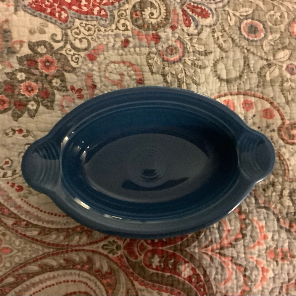 Fiestaware blue individual casserole dish perfect condition